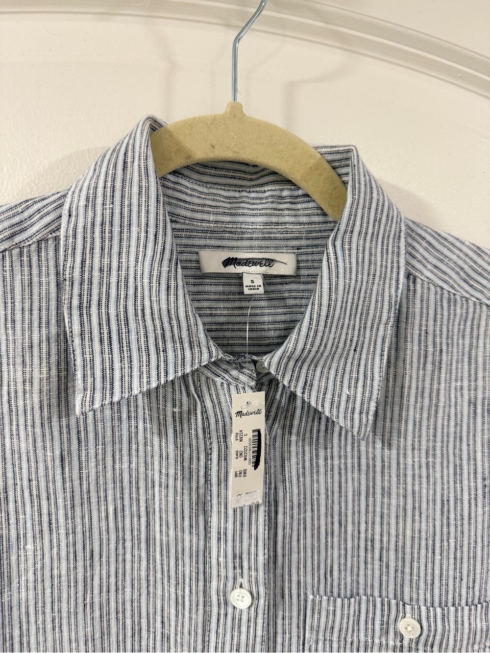 Madewell 100% Linen Striped Button Up Shirt Blue White Relaxed Small NWT - Picture 6 of 8